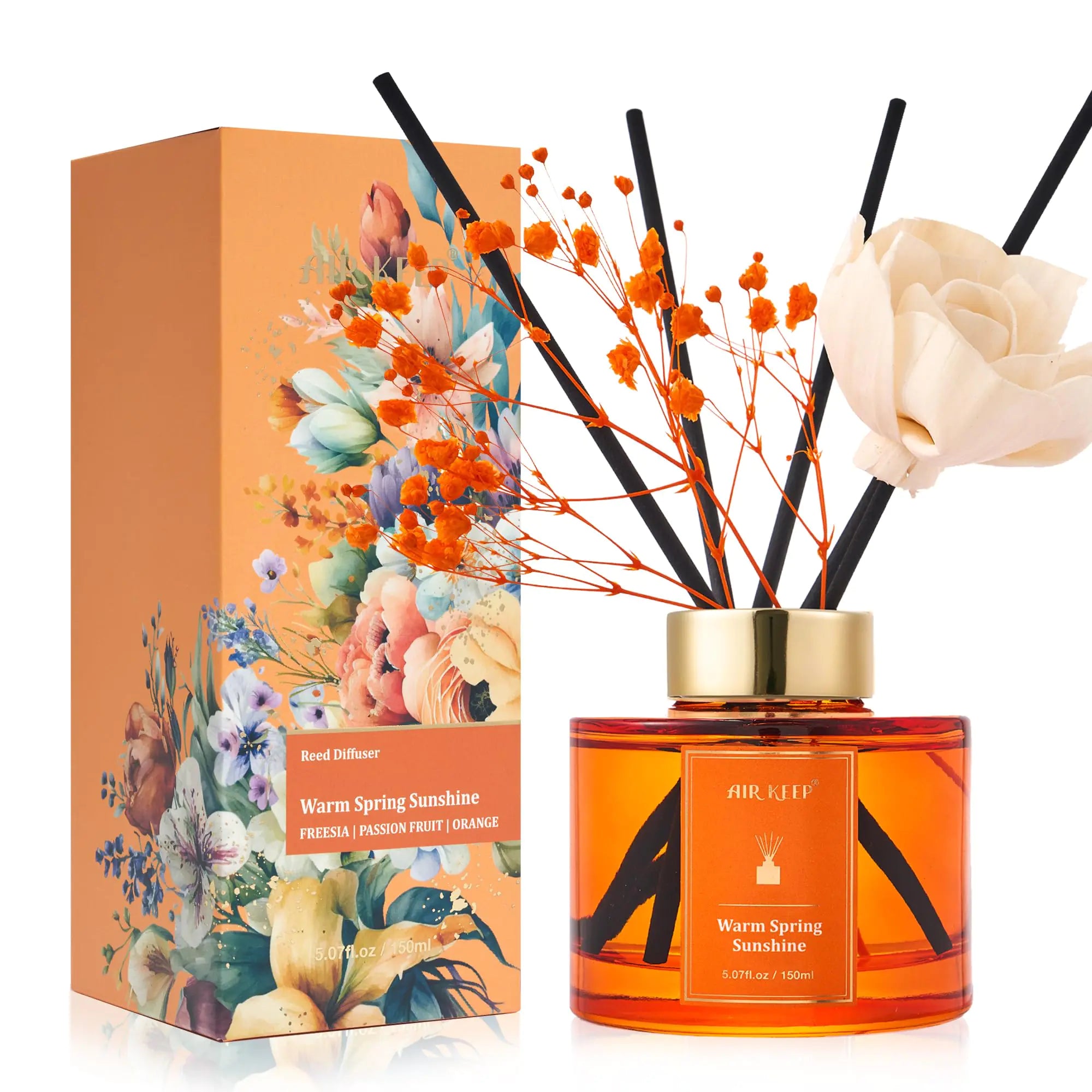 Airkeep Flower Reed Diffusers Set 5.07 oz Freesia/Passion Fruit/Orange Scented Oil Diffuser