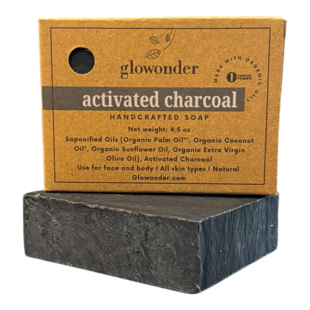 Glowonder 1 Pack Activated Charcoal Handmade Organic Bar Soap for Face and Body - Moisturizing All-Natural Cruelty-Free - Botanical Ingredients - Shower Bath Hand Soaps Gifts - 4.5 oz