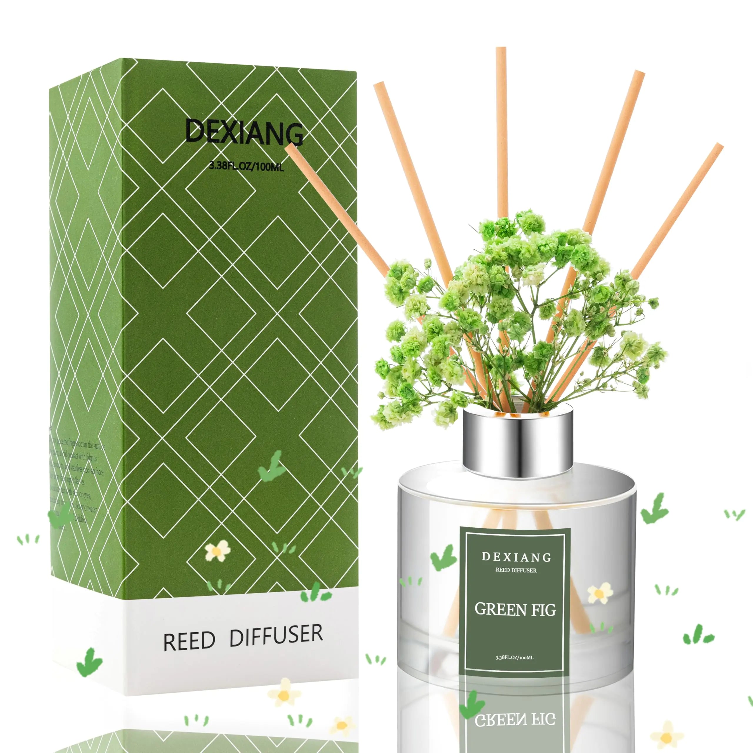 Green Picture Reed Diffuser Set - 3.38 fl oz Essential Oil with 6 Reed Sticks | Home & Bathroom Decor