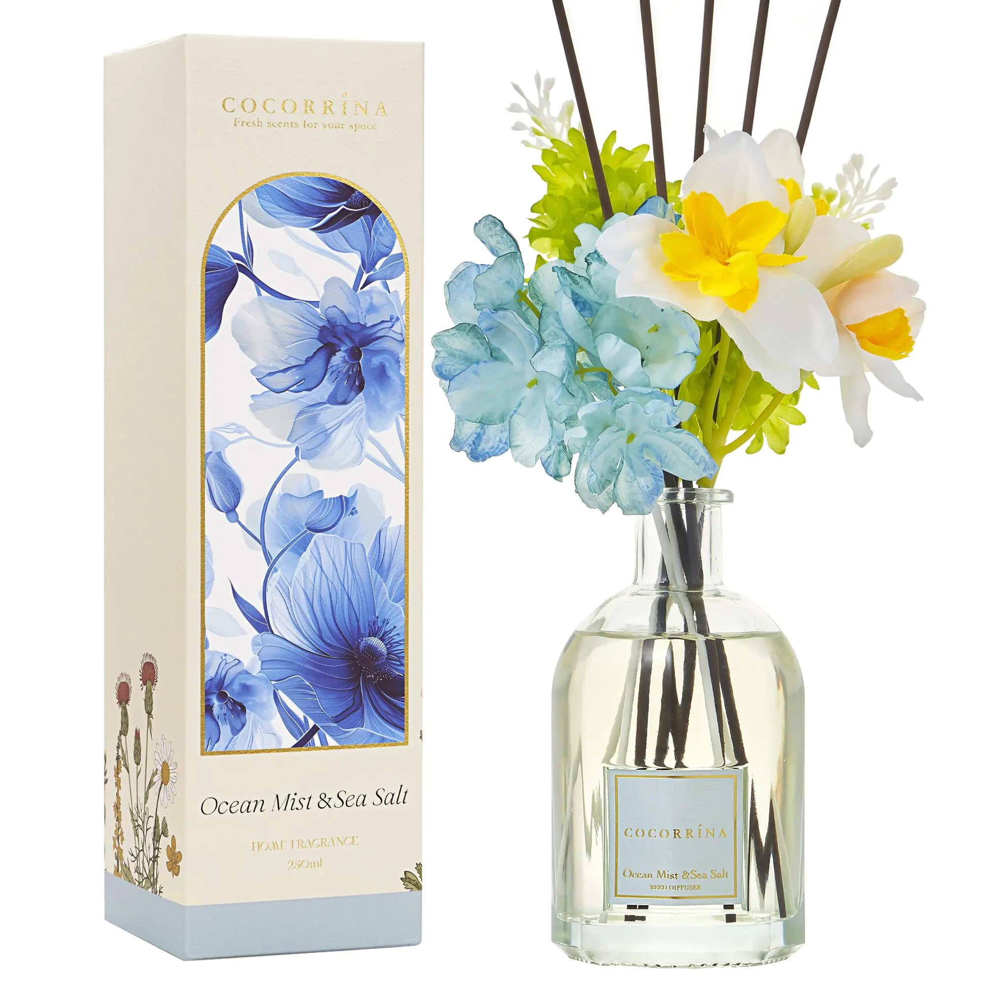 COCORRÍNA Reed Diffuser - Ocean Mist & Sea Salt 8.5 Fl.oz Flower Diffuser